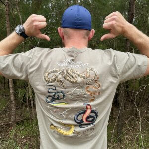 Snakes of the Sunshine Coast T-shirt (Eucalyptus)